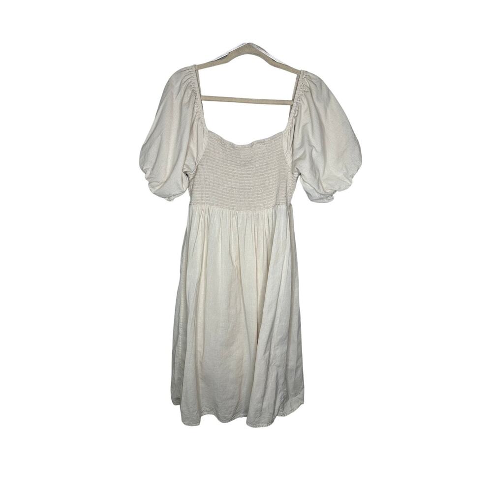 7 For All Mankind Dress Womens L Cream Smocked Cotton Linen Square Neck Midi